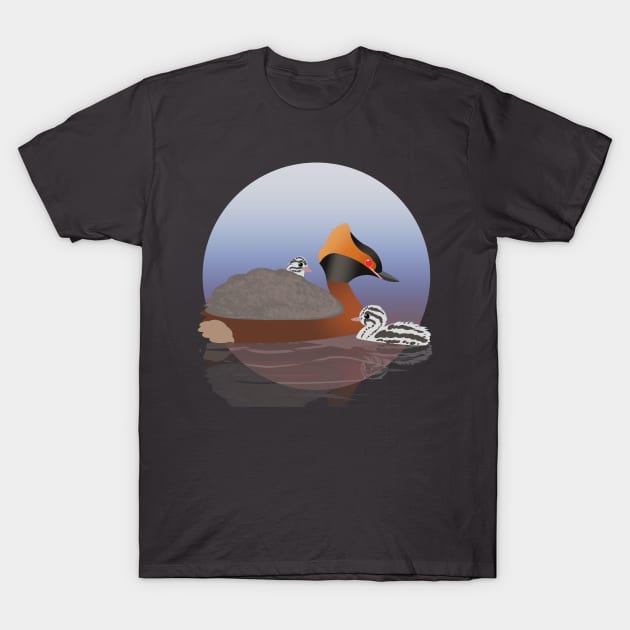 Horned grebe with chicks T-Shirt by Zolinstudio